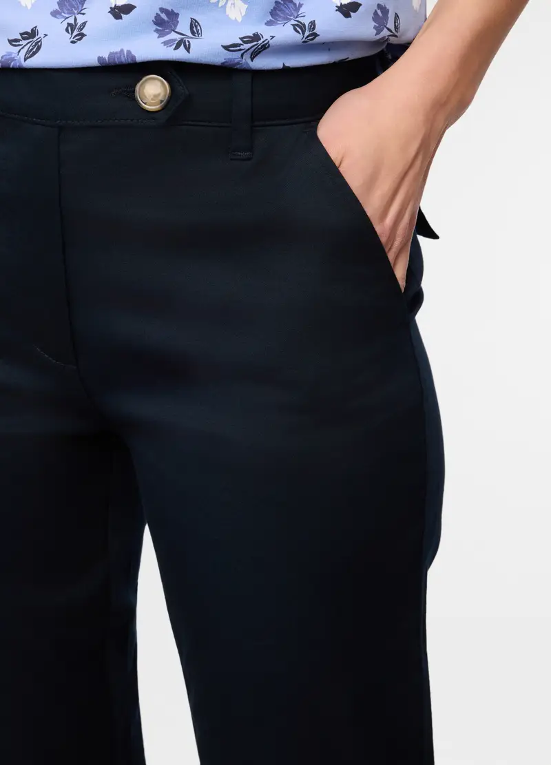 Pantaloni Fit Regular In Twill Di Cotone Stretch Donna, Blu navy miniatura 3