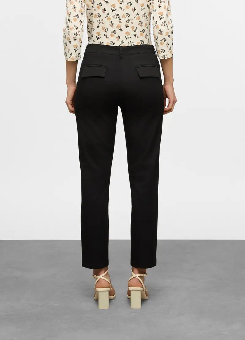 Pantaloni Fit Regular In Twill Di Cotone Stretch Donna, Nero miniatura 2