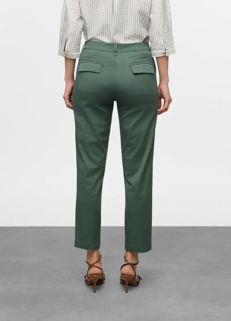 Pantaloni Fit Regular In Twill Di Cotone Stretch Donna, Verde foglia miniatura 2