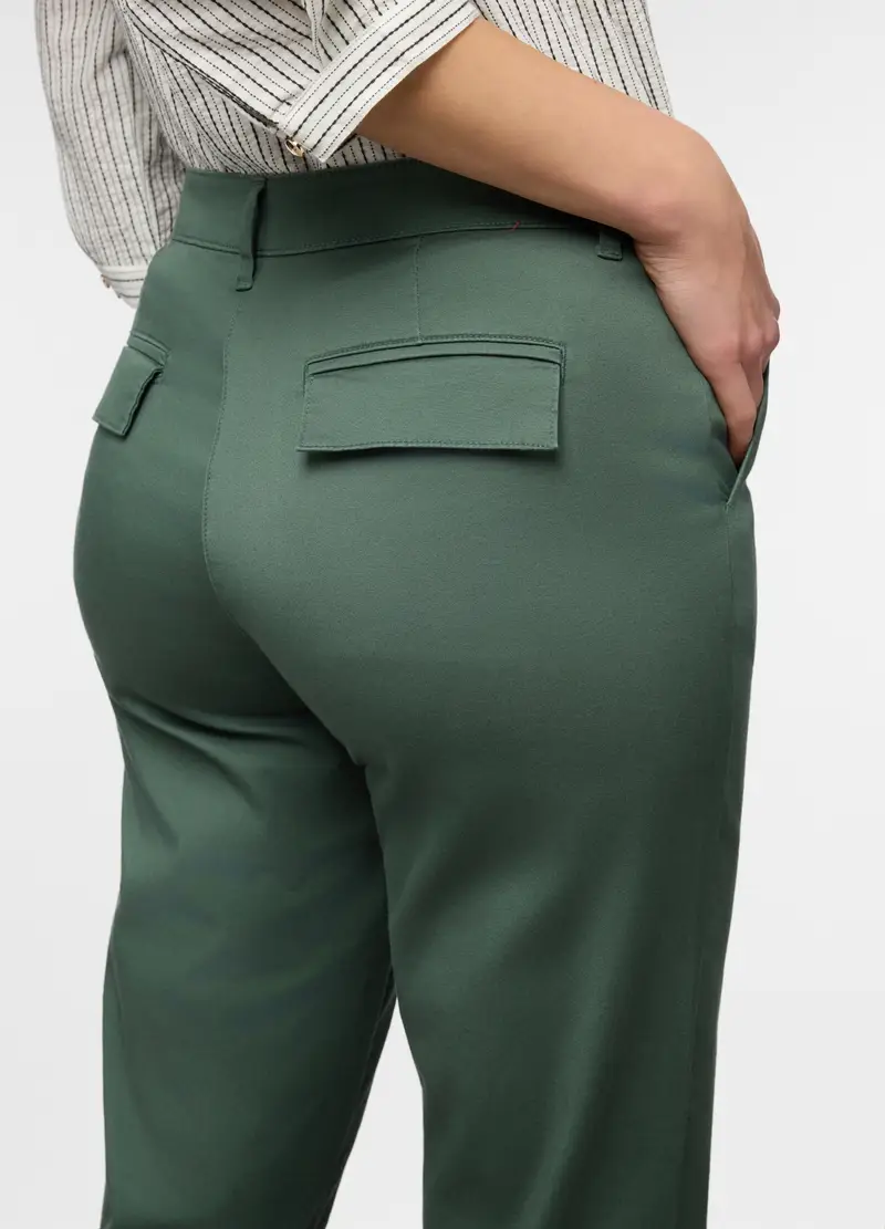 Pantaloni Fit Regular In Twill Di Cotone Stretch Donna, Verde foglia miniatura 3