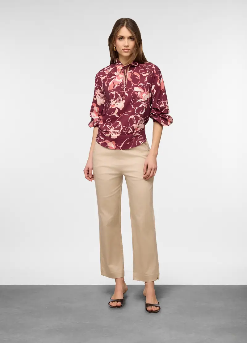 Pantaloni Fit Slim In Satin Di Cotone Stretch Donna, Bianco avorio