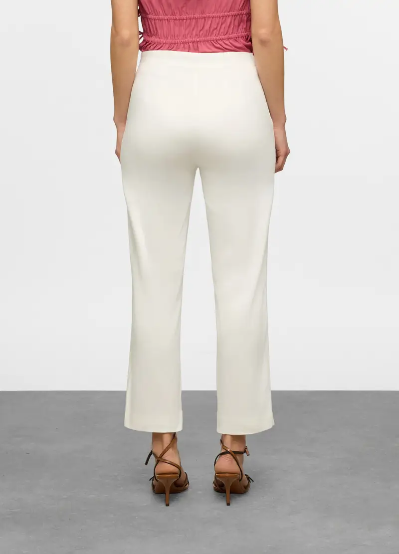 Pantaloni Fit Slim In Satin Di Cotone Stretch Donna, Bianco gesso miniatura 2