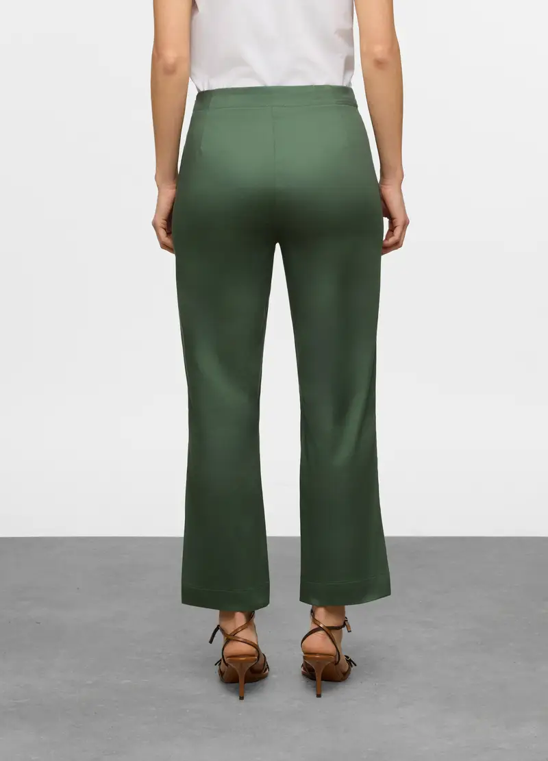 Pantaloni Fit Slim In Satin Di Cotone Stretch Donna, Verde foglia miniatura 2