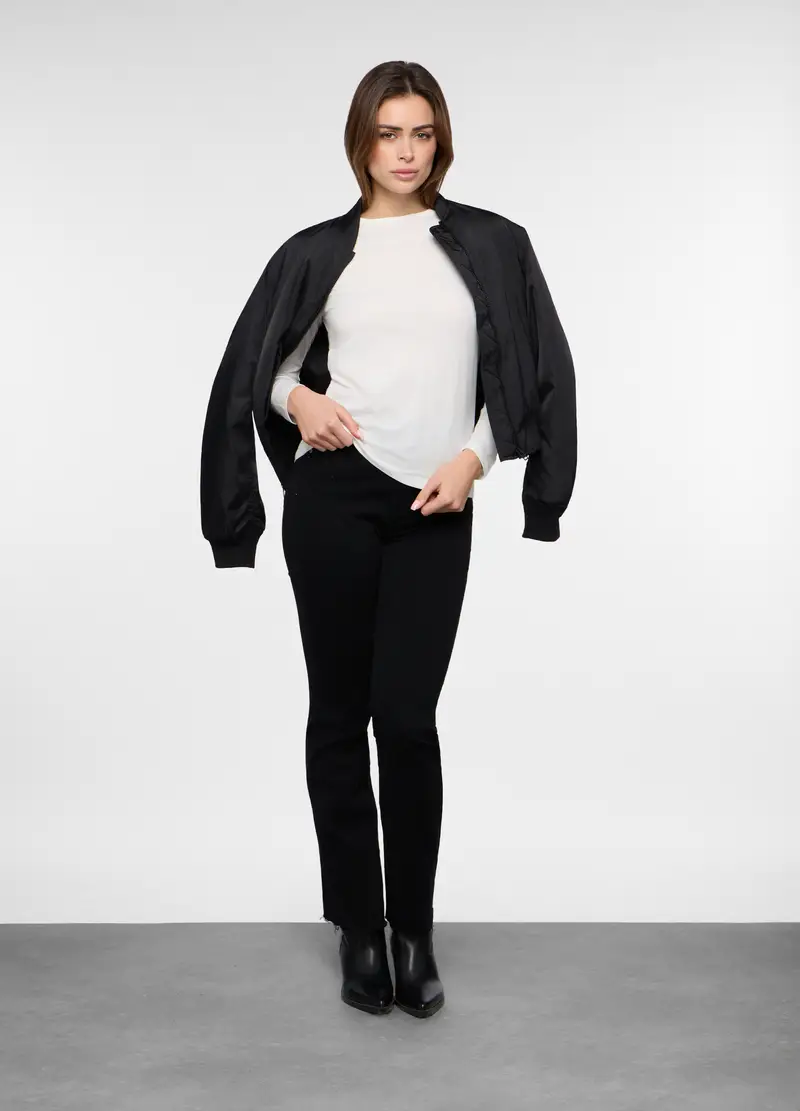 Pantaloni Fit Slim In Twill Di Cotone Stretch Donna, Nero miniatura 3