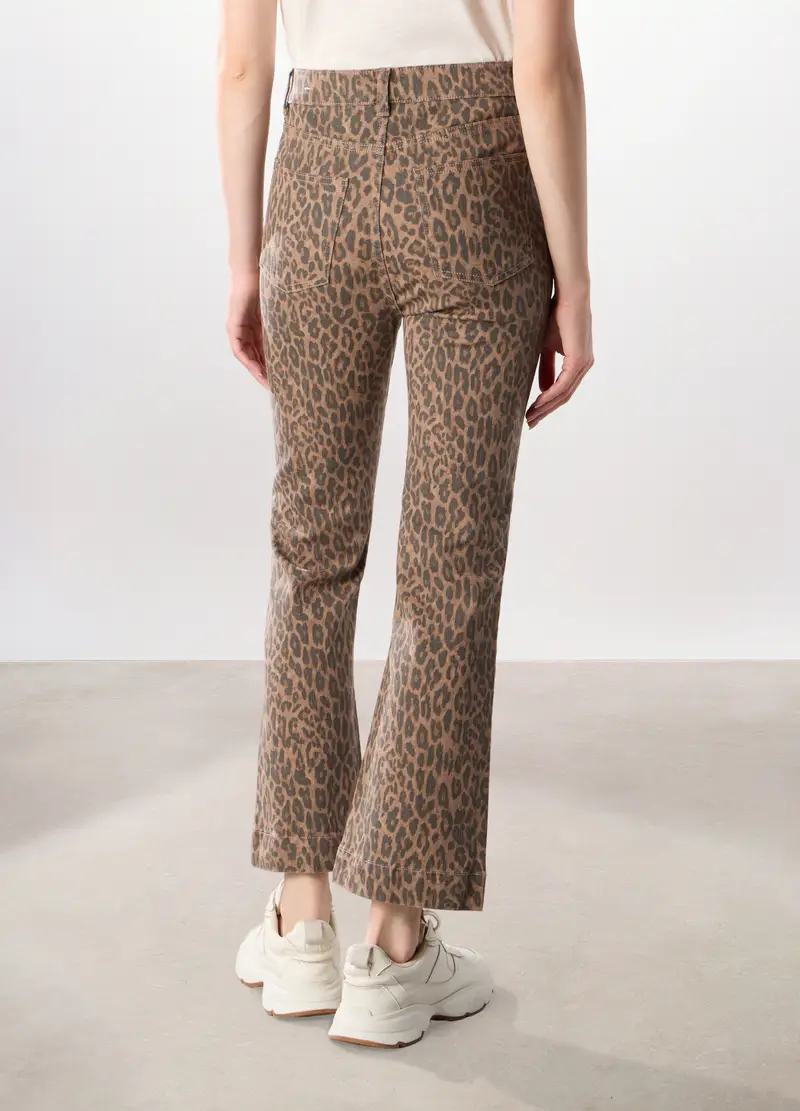 Pantaloni Flare Fit In Denim Misto Cotone Stretch Donna, Marrone tabacco miniatura 2