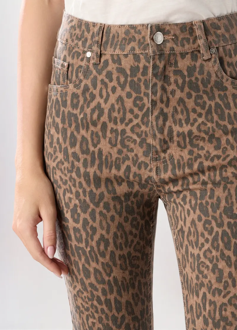 Pantaloni Flare Fit In Denim Misto Cotone Stretch Donna, Marrone tabacco miniatura 3