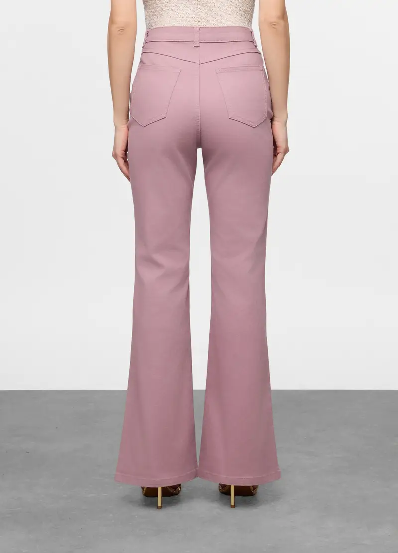 Pantaloni Flare Fit In Twill Di Cotone Stretch Donna, Rosa cipria miniatura 2