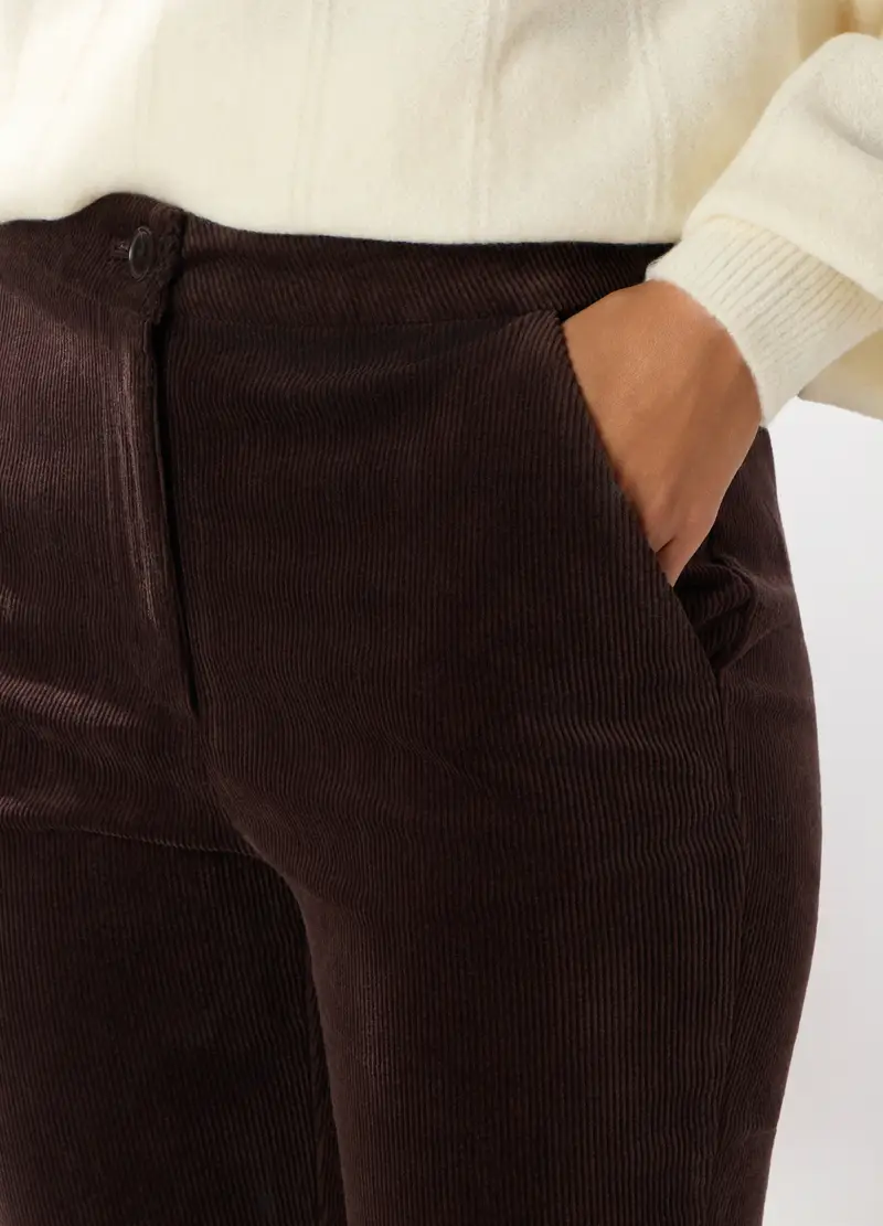 Pantaloni Flare Fit In Velluto A Coste Donna, Marrone cioccolato miniatura 3