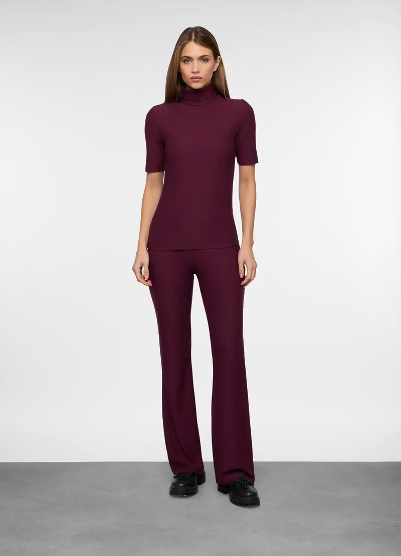 Pantaloni Flare Fit Stretch Donna, Rosso bordeaux