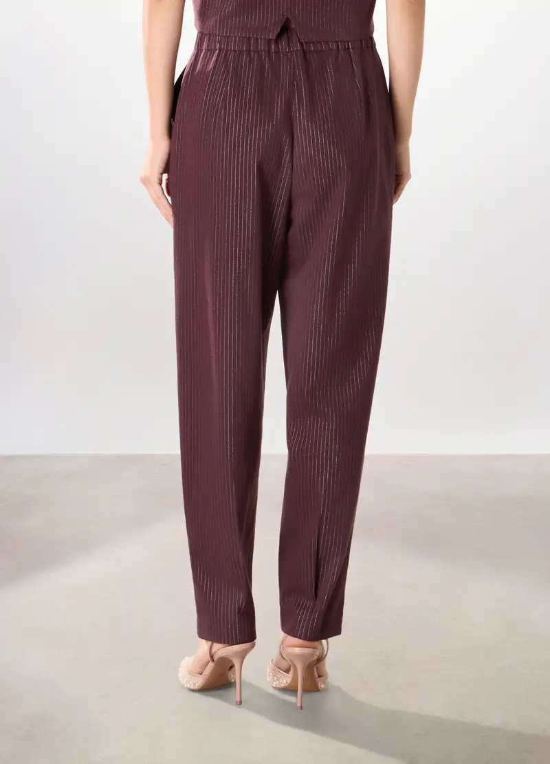 Pantaloni Gessati In Poli Viscosa Donna, Marrone cioccolato miniatura 2