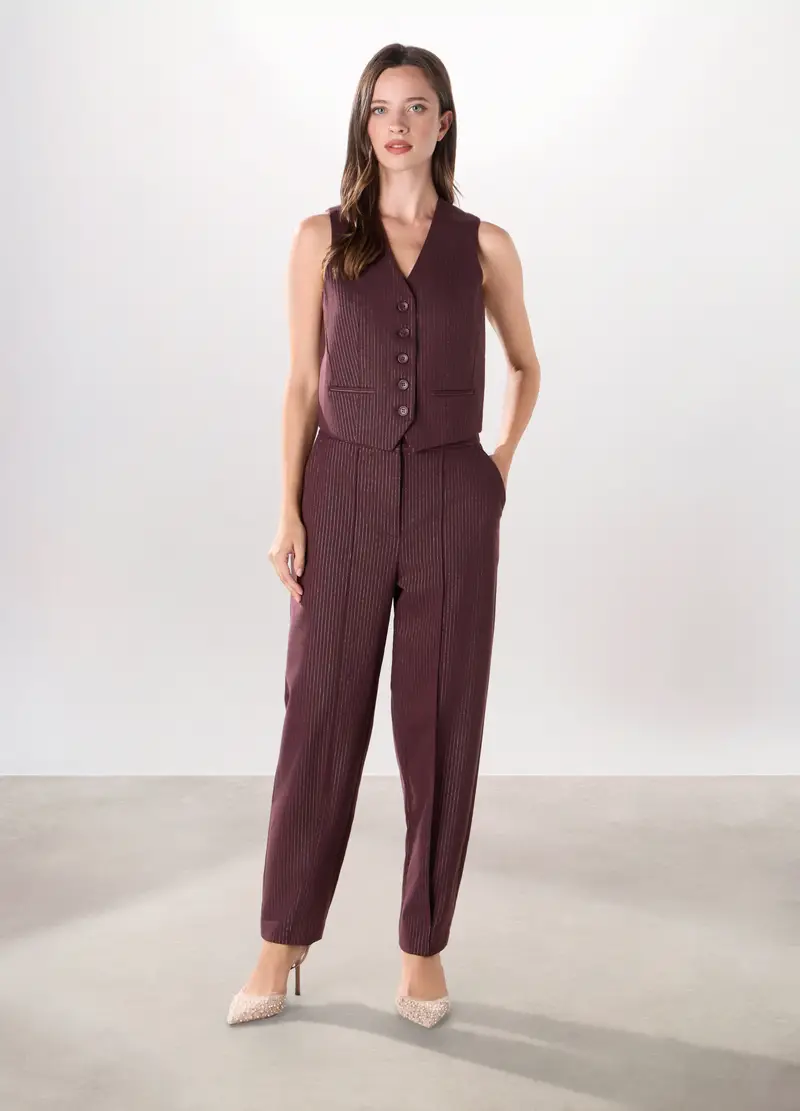 Upim, Pantaloni Gessati In Poli Viscosa Donna, Marrone cioccolato, Taglia: XS