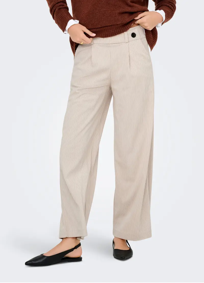 Pantaloni In Costina Di Velluto Donna, Unisex, Bianco panna miniatura 2