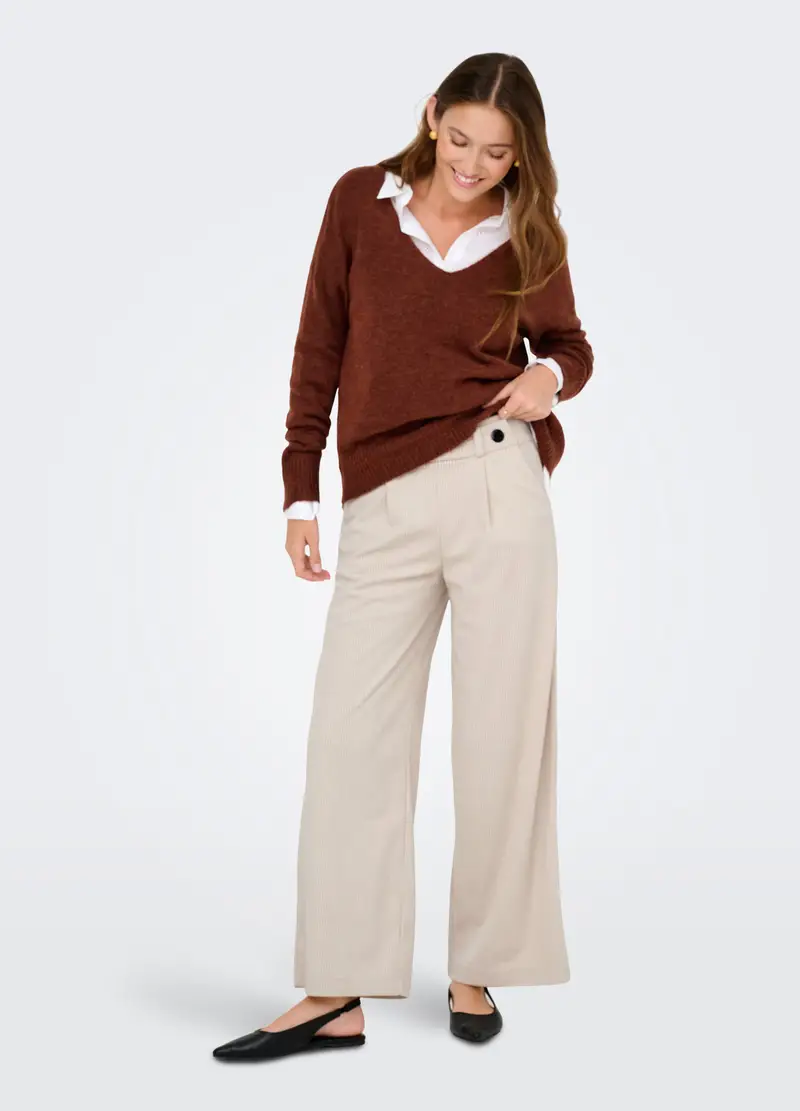 Pantaloni In Costina Di Velluto Donna, Unisex, Bianco panna