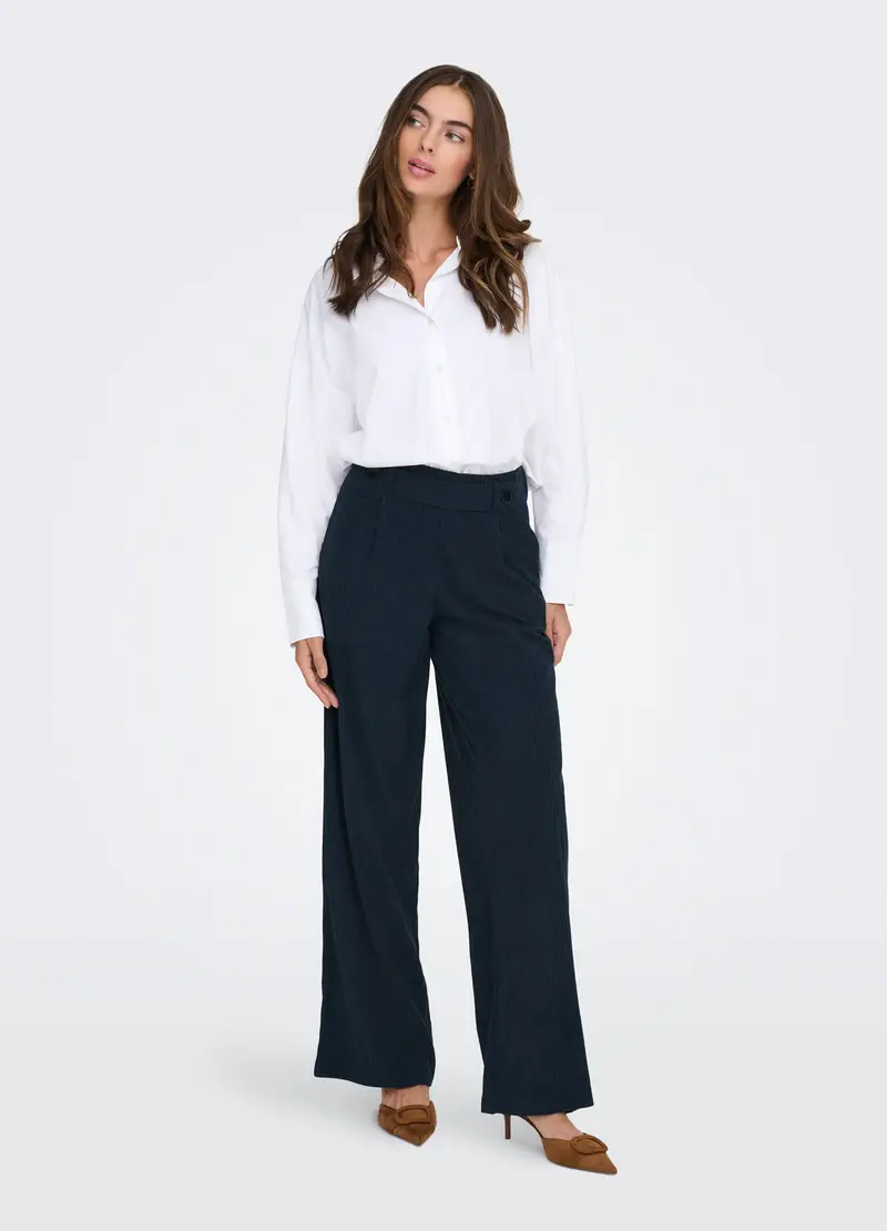 Pantaloni In Costina Di Velluto Donna, Unisex, Blu scuro