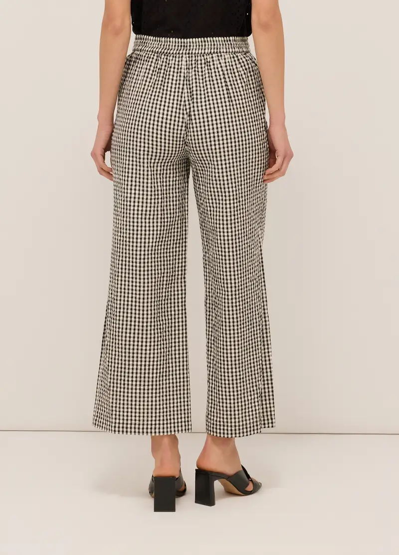 Pantaloni In Cotone Seersucker Donna, Bianco/Nero miniatura 2