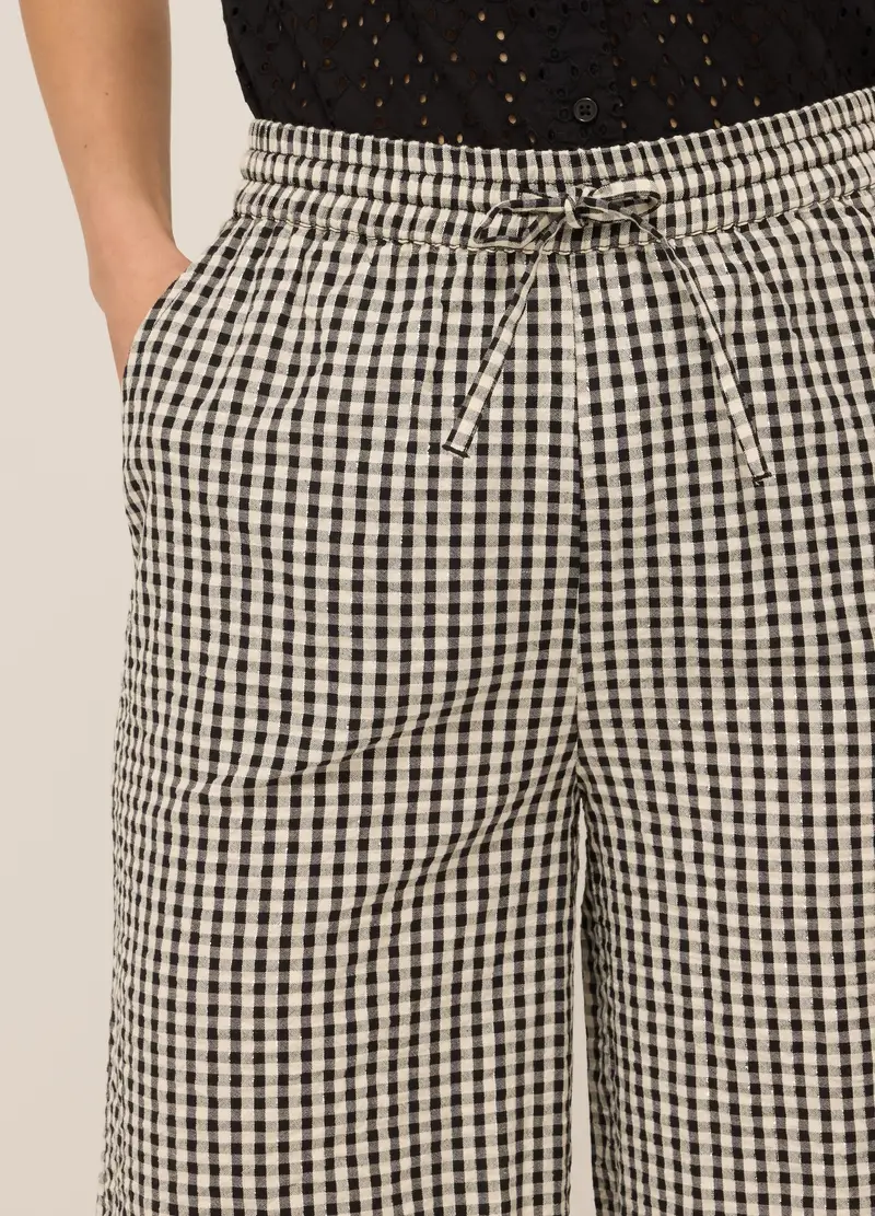 Pantaloni In Cotone Seersucker Donna, Bianco/Nero miniatura 3