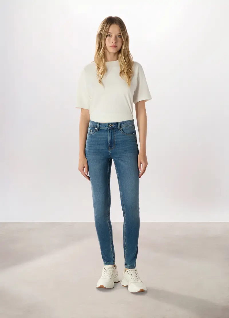 Pantaloni In Cotone Stretch Donna, Blu chiaro