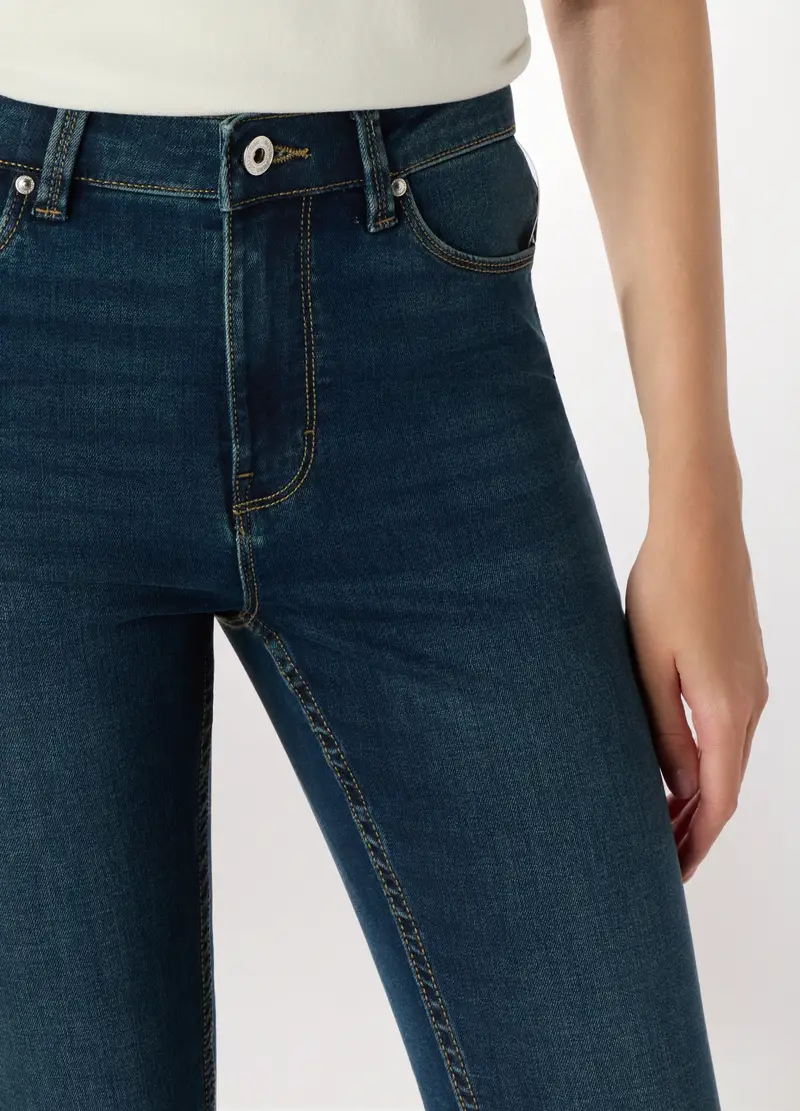 , Pantaloni In Cotone Stretch Donna, Blu denim miniatura 3