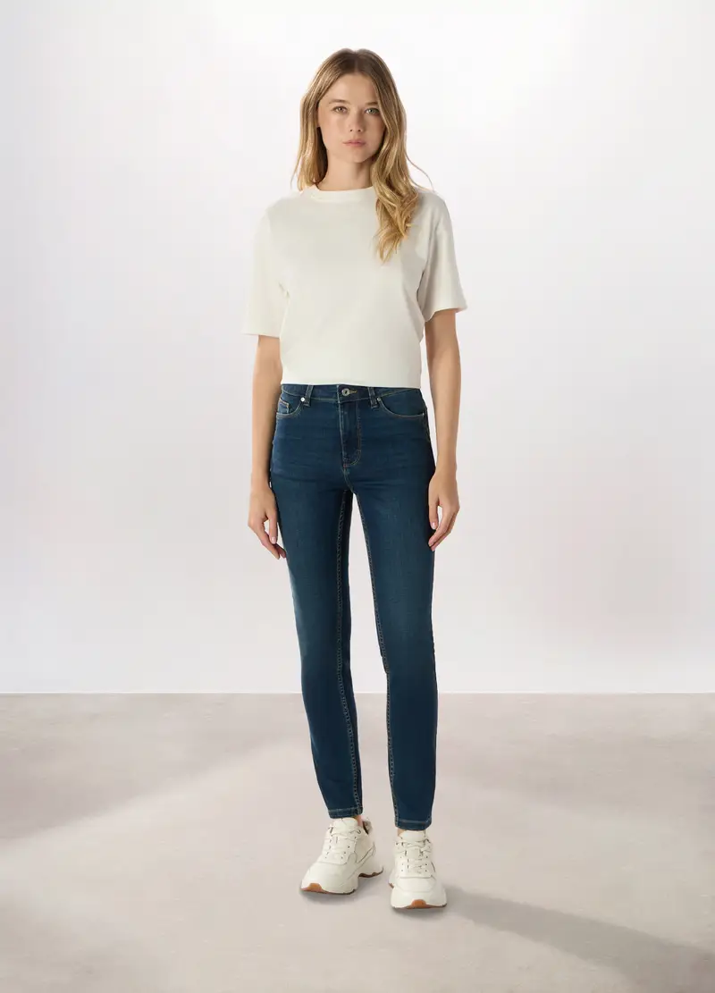 Pantaloni In Cotone Stretch Donna, Blu denim