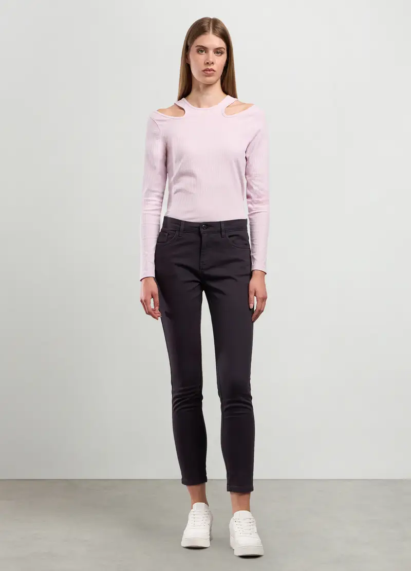 Pantaloni In Cotone Stretch Donna, Viola scuro