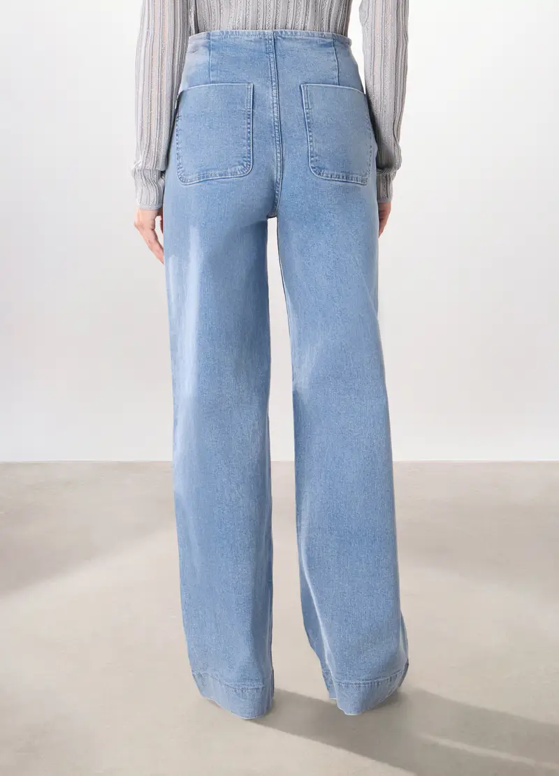 Pantaloni In Denim Di Cotone Stretch Donna, Azzurro chiaro miniatura 2