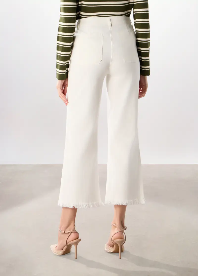 Pantaloni In Denim Di Cotone Stretch Donna, Bianco gesso miniatura 2