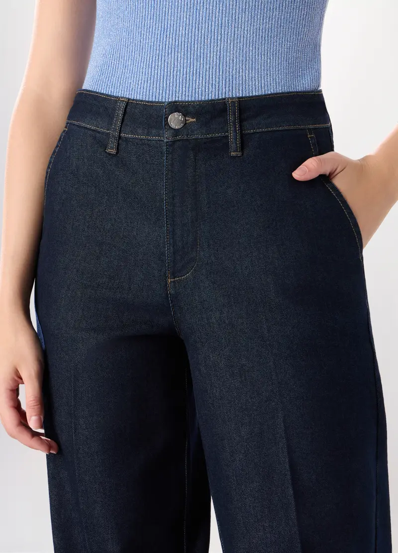 Pantaloni In Denim Di Cotone Stretch Donna, Blu scuro miniatura 3