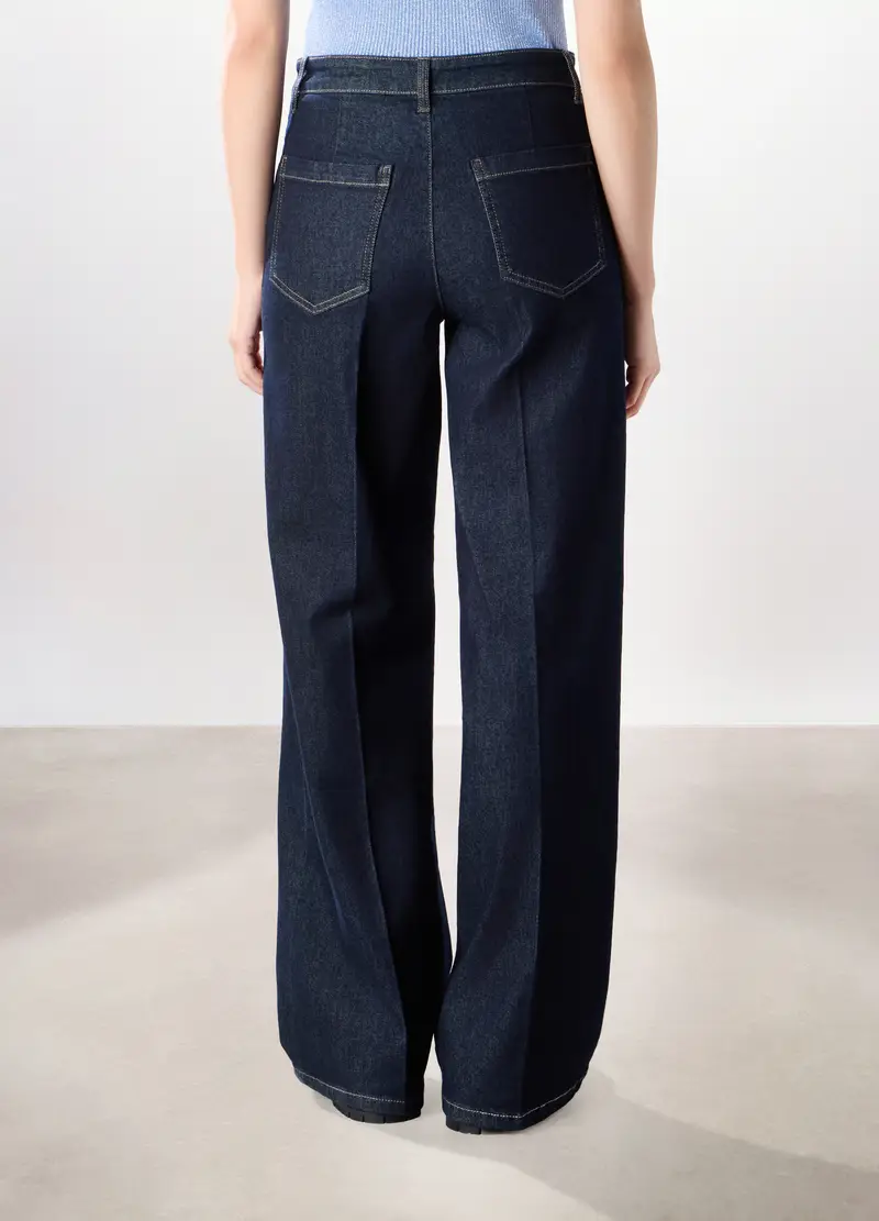 Pantaloni In Denim Di Cotone Stretch Donna, Blu scuro miniatura 2