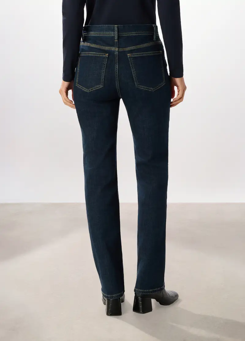 Pantaloni In Denim Di Cotone Stretch Donna, Blu scuro miniatura 2