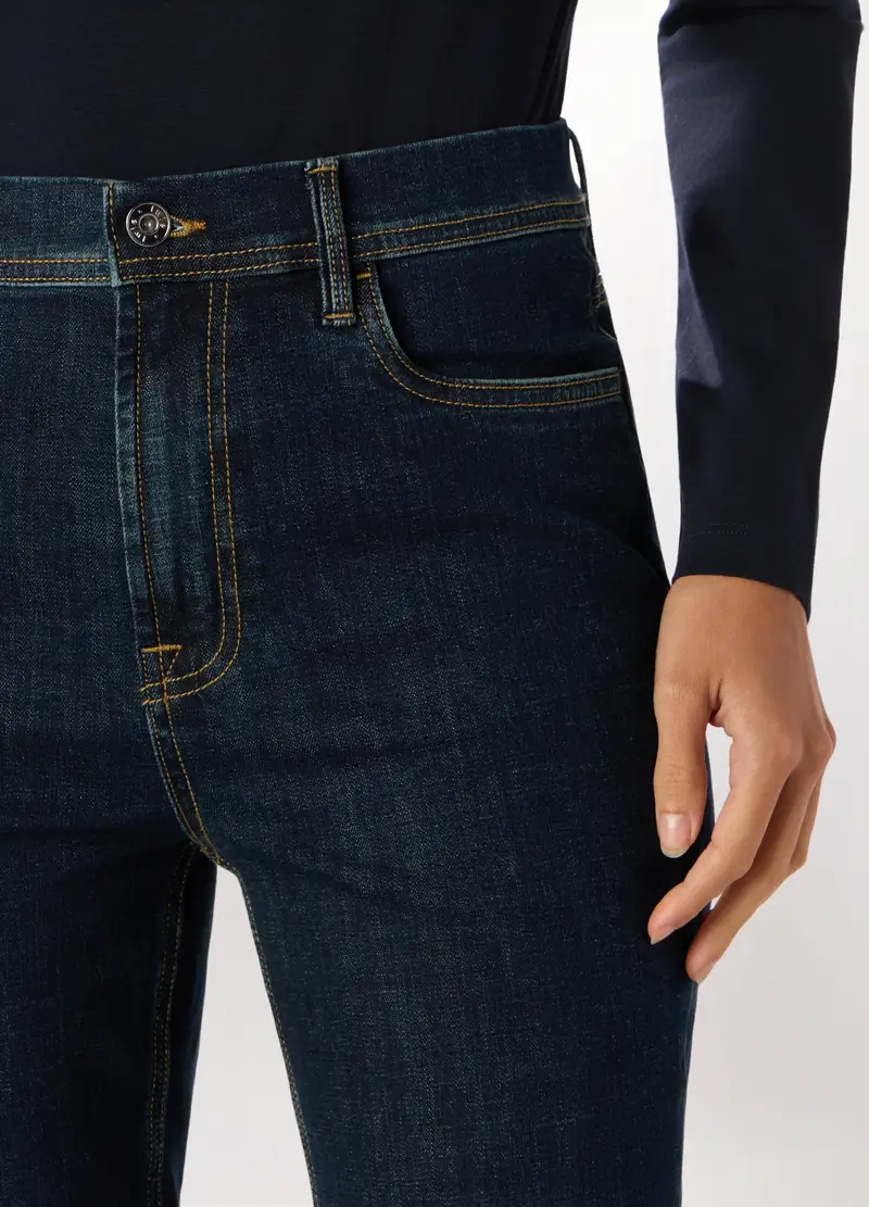 Pantaloni In Denim Di Cotone Stretch Donna, Blu scuro miniatura 3