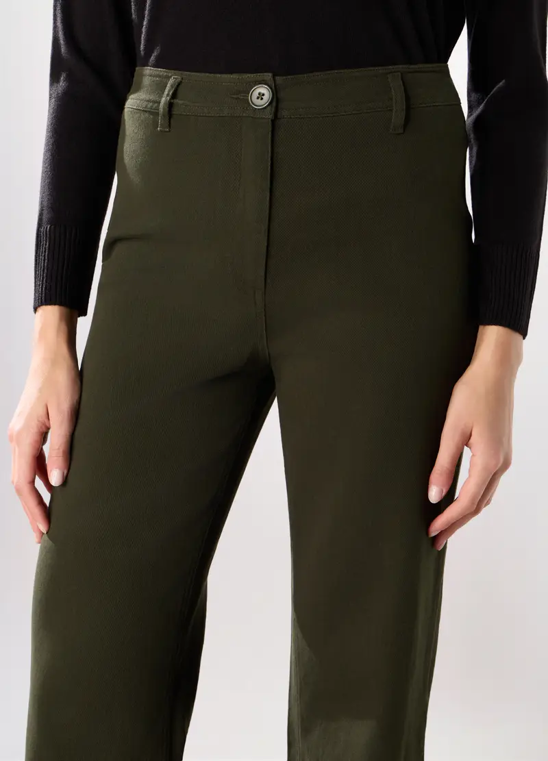 Pantaloni In Denim Di Cotone Stretch Donna, Verde oliva miniatura 3