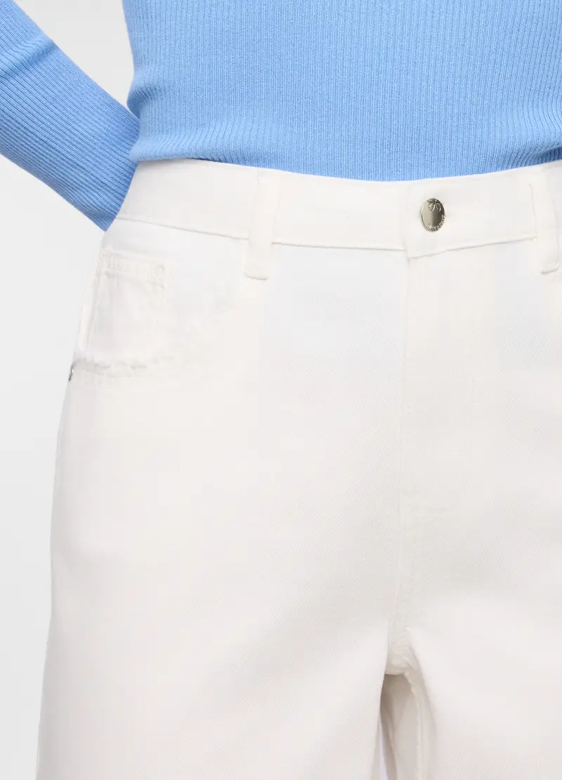 Pantaloni In Denim Di Puro Cotone Donna, Bianco gesso miniatura 3