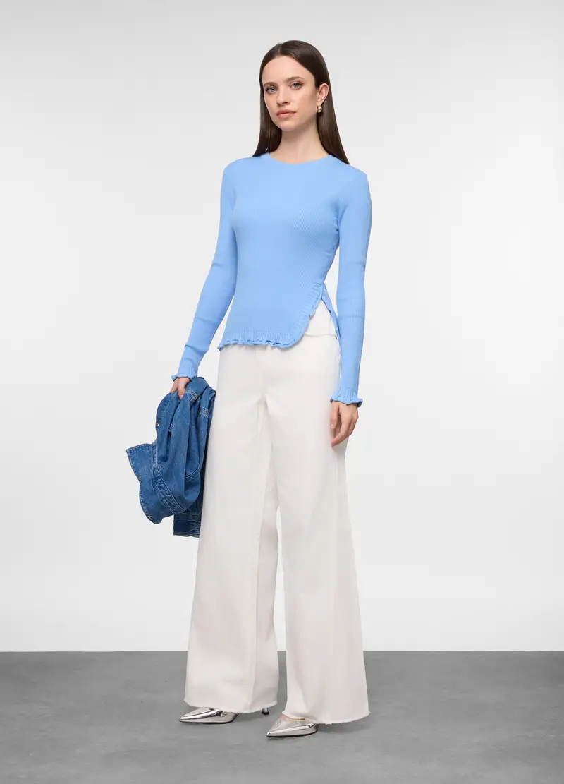 Pantaloni In Denim Di Puro Cotone Donna, Bianco gesso