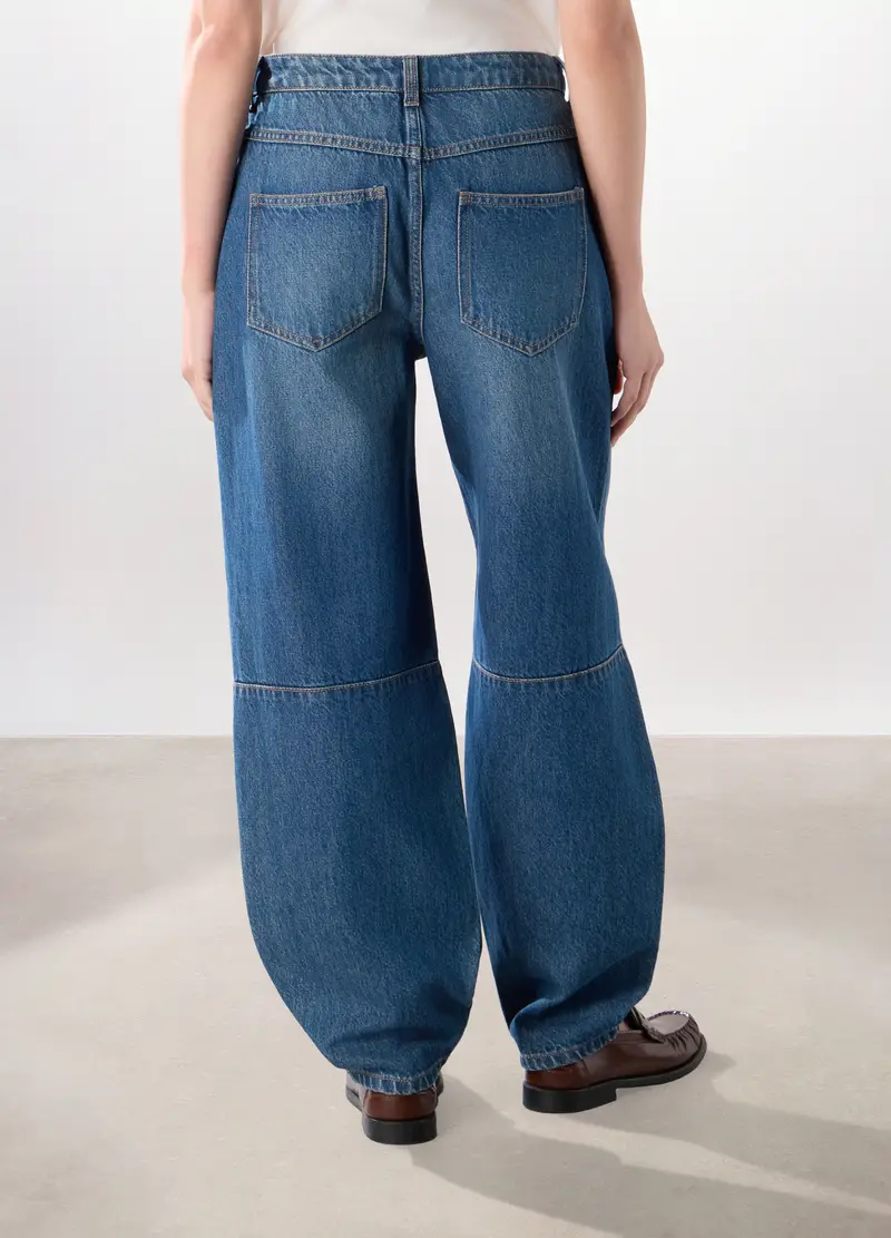 Pantaloni In Denim Di Puro Cotone Donna, Blu denim miniatura 2