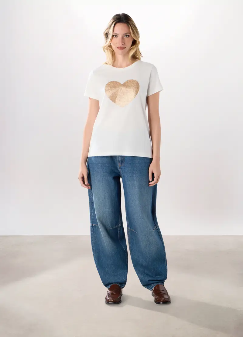 Pantaloni In Denim Di Puro Cotone Donna, Blu denim