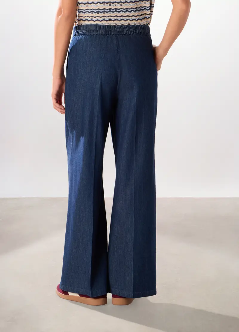 Pantaloni In Denim Di Puro Cotone Donna, Blu scuro miniatura 2