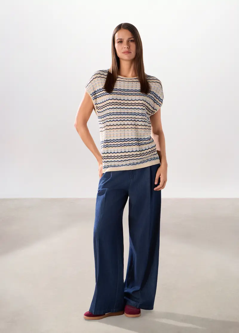 Pantaloni In Denim Di Puro Cotone Donna, Blu scuro