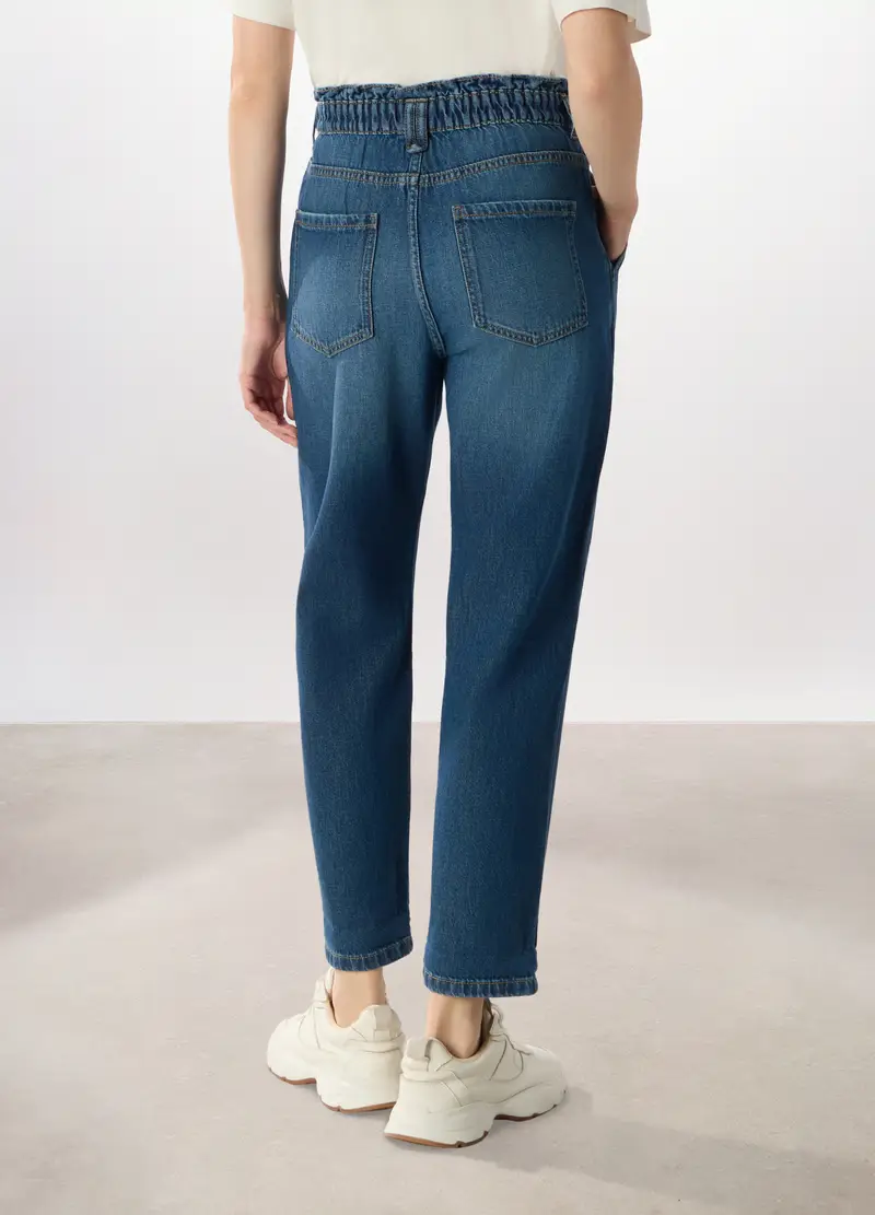 Pantaloni In Denim Di Puro Cotone Donna, Blu scuro miniatura 2
