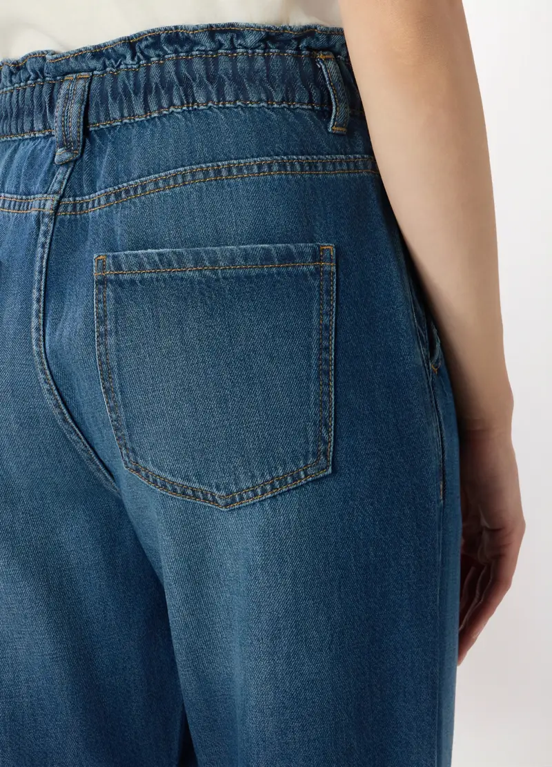 Pantaloni In Denim Di Puro Cotone Donna, Blu scuro miniatura 3