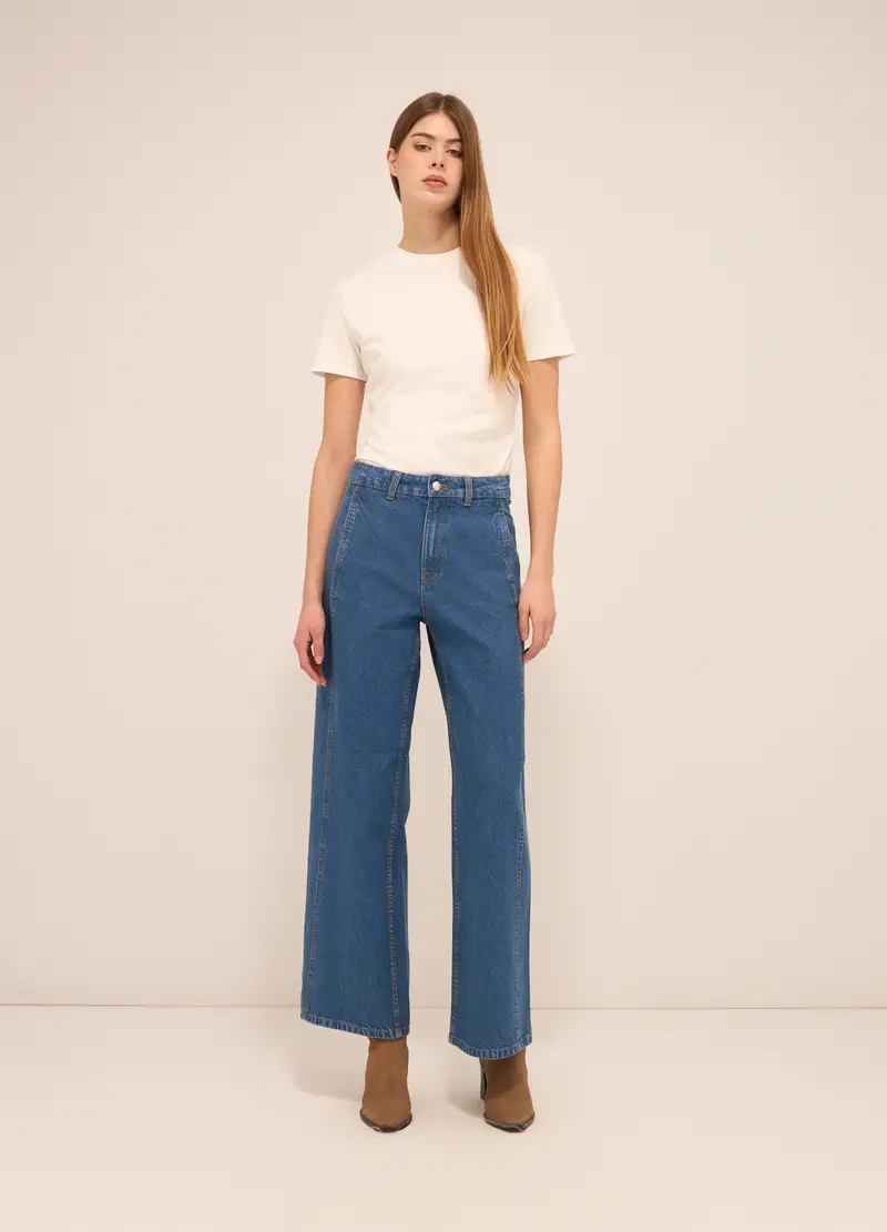 Upim, Pantaloni In Denim Di Puro Cotone Wide Leg Donna, Blu denim, Taglia: 38