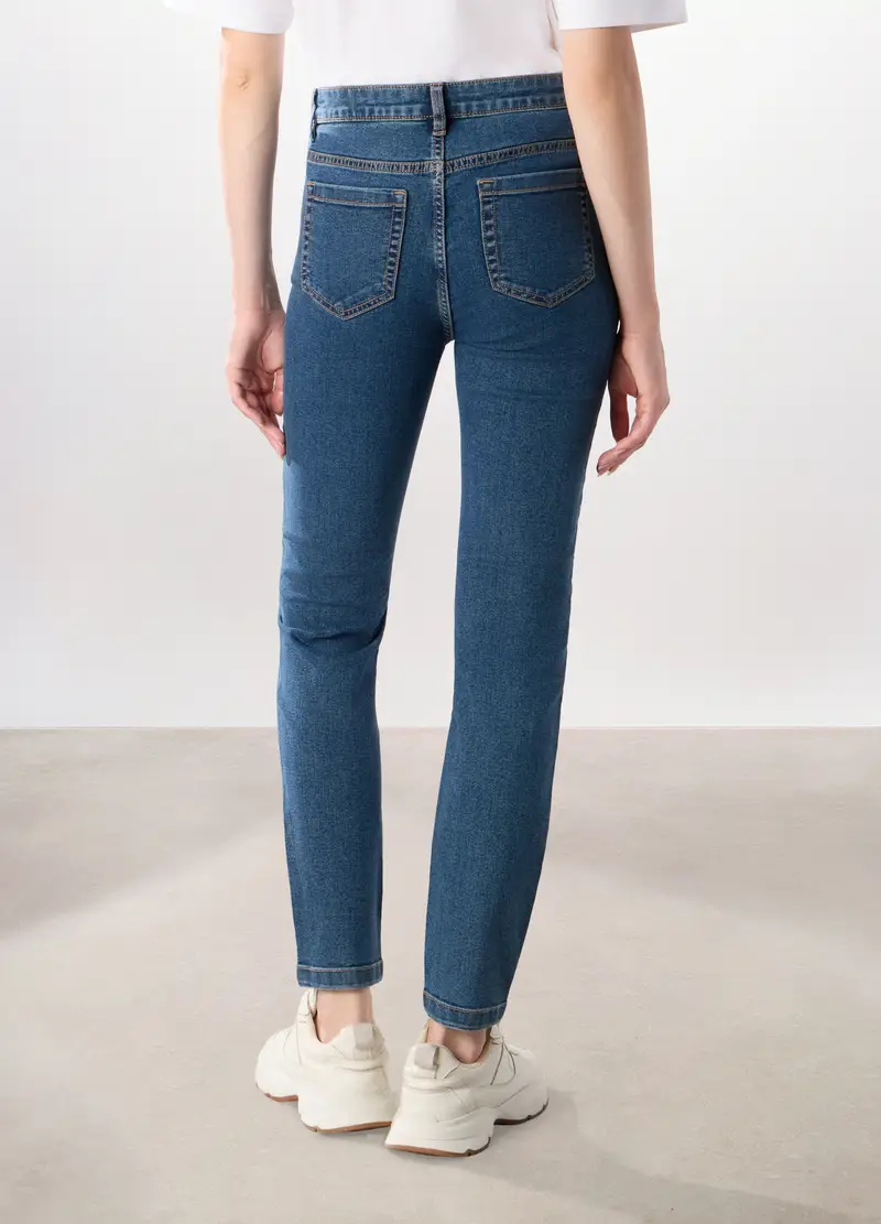 Pantaloni In Denim Misto Cotone Donna, Blu denim miniatura 2