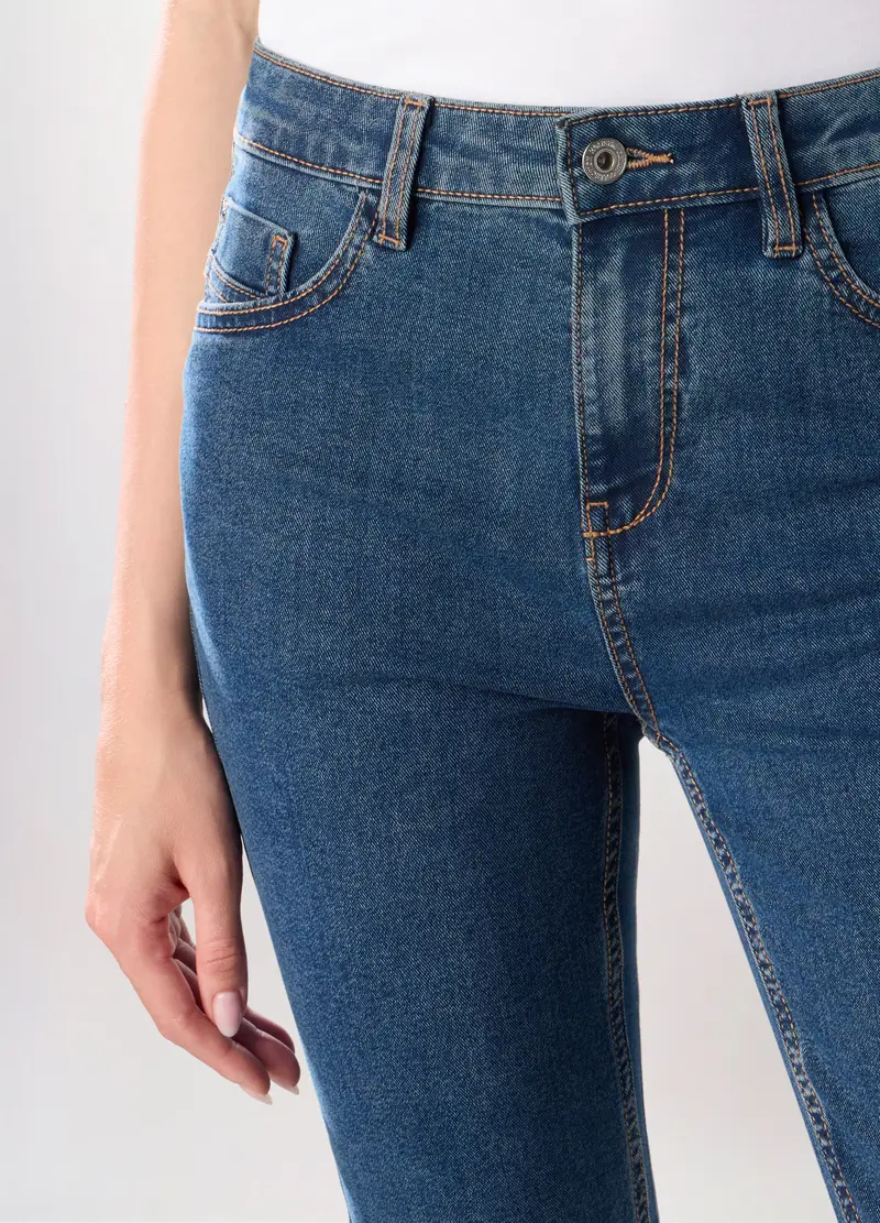 Pantaloni In Denim Misto Cotone Donna, Blu denim miniatura 3