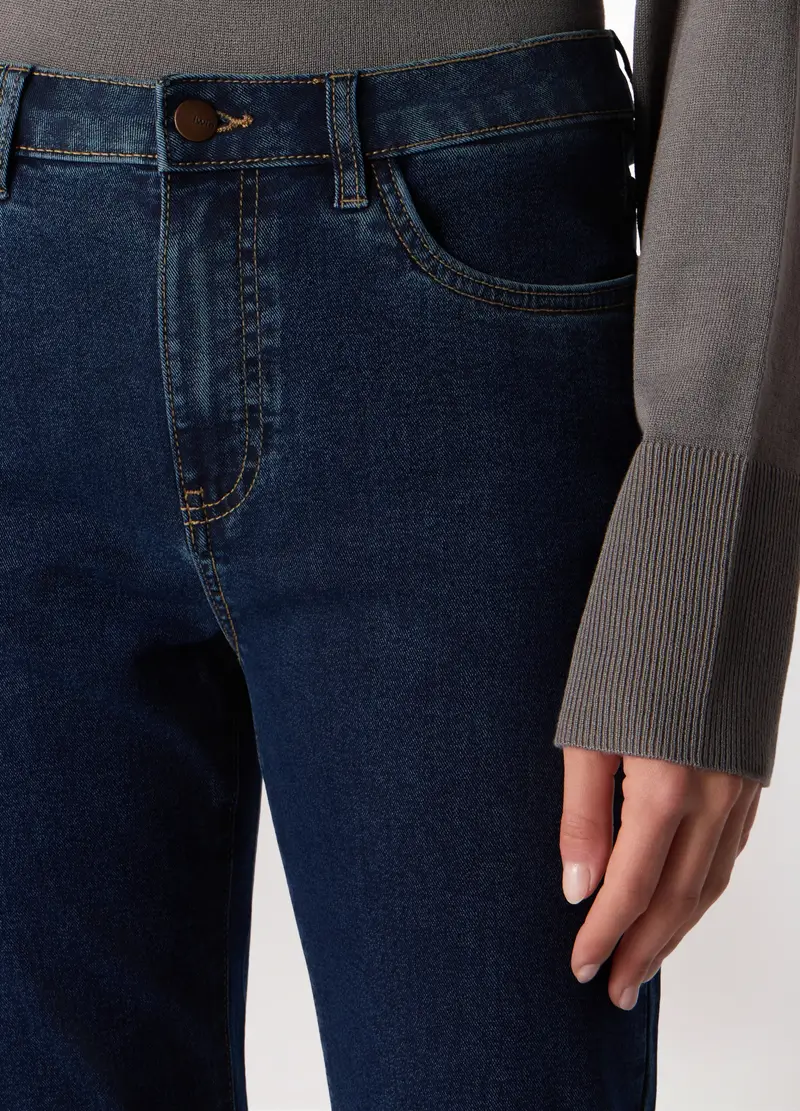 Pantaloni In Denim Misto Cotone Donna, Blu denim miniatura 3