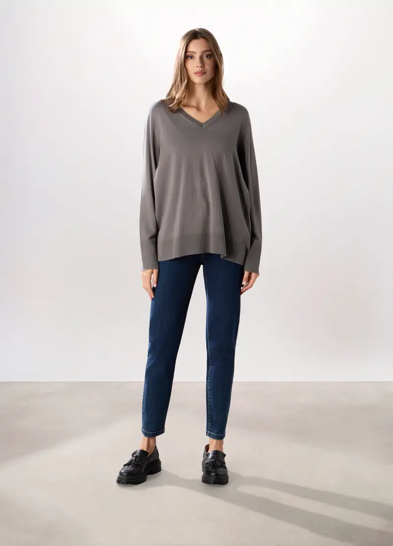 Pantaloni In Denim Misto Cotone Donna, Blu denim