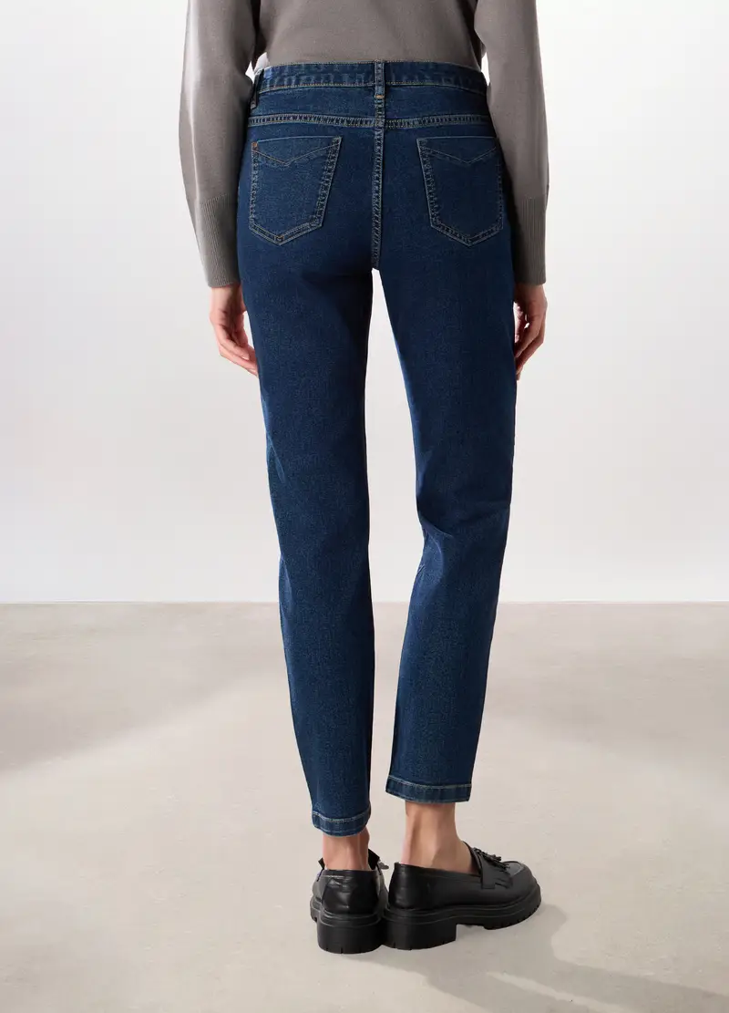Pantaloni In Denim Misto Cotone Donna, Blu denim miniatura 2