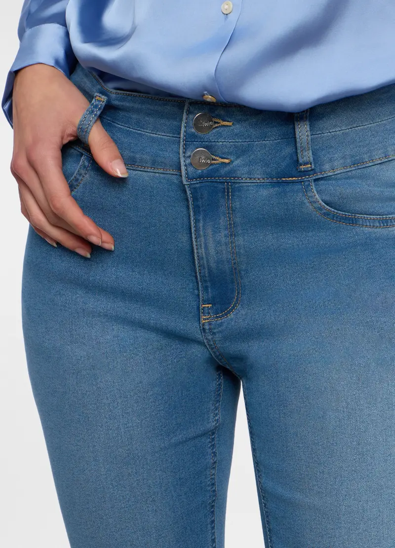 Pantaloni In Denim Misto Cotone Donna, Blu denim miniatura 3