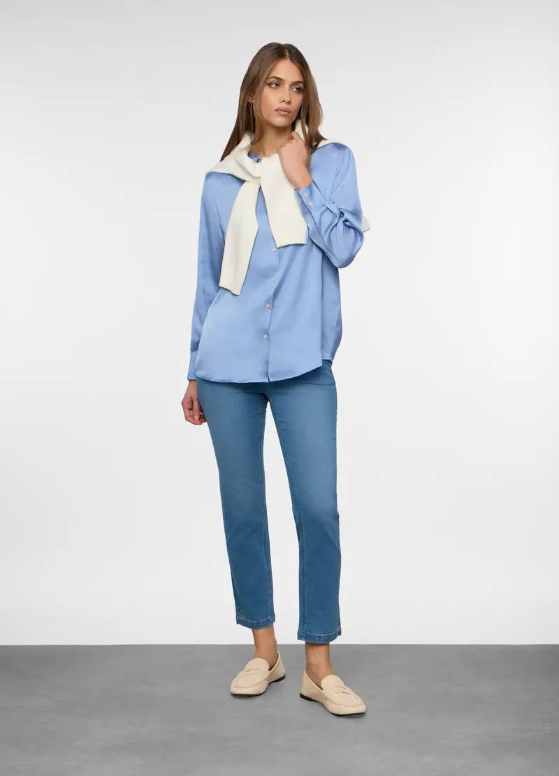 Pantaloni In Denim Misto Cotone Donna, Blu denim