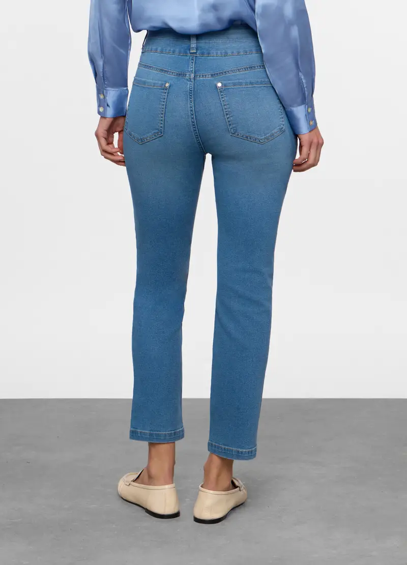 Pantaloni In Denim Misto Cotone Donna, Blu denim miniatura 2