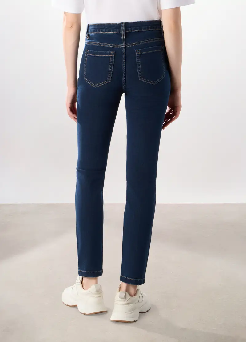 Pantaloni In Denim Misto Cotone Donna, Blu scuro miniatura 2