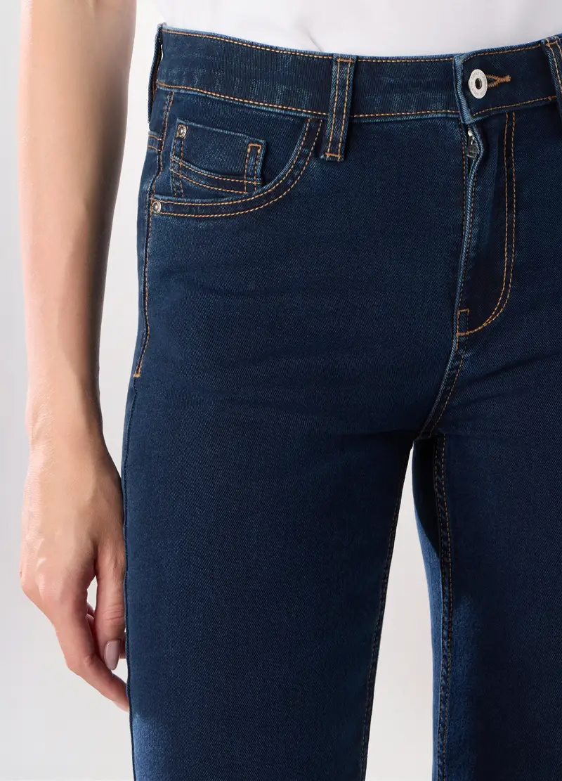 Pantaloni In Denim Misto Cotone Donna, Blu scuro miniatura 3